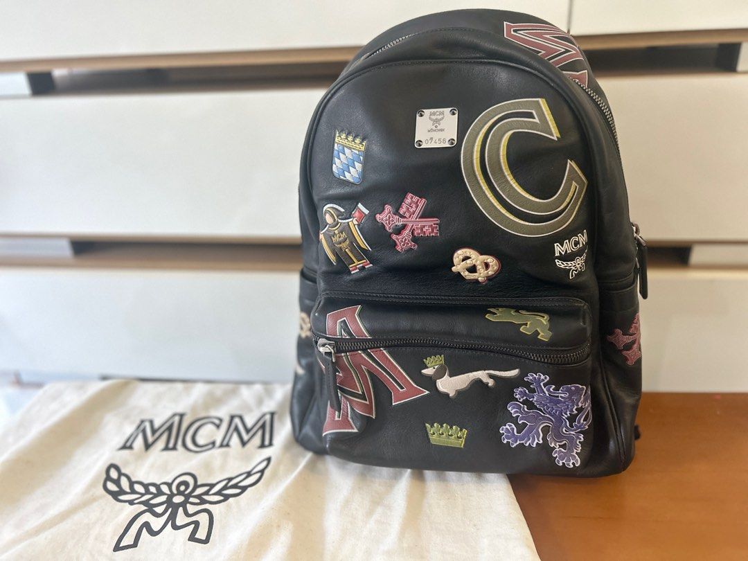 Mcm backpack with patches on sale