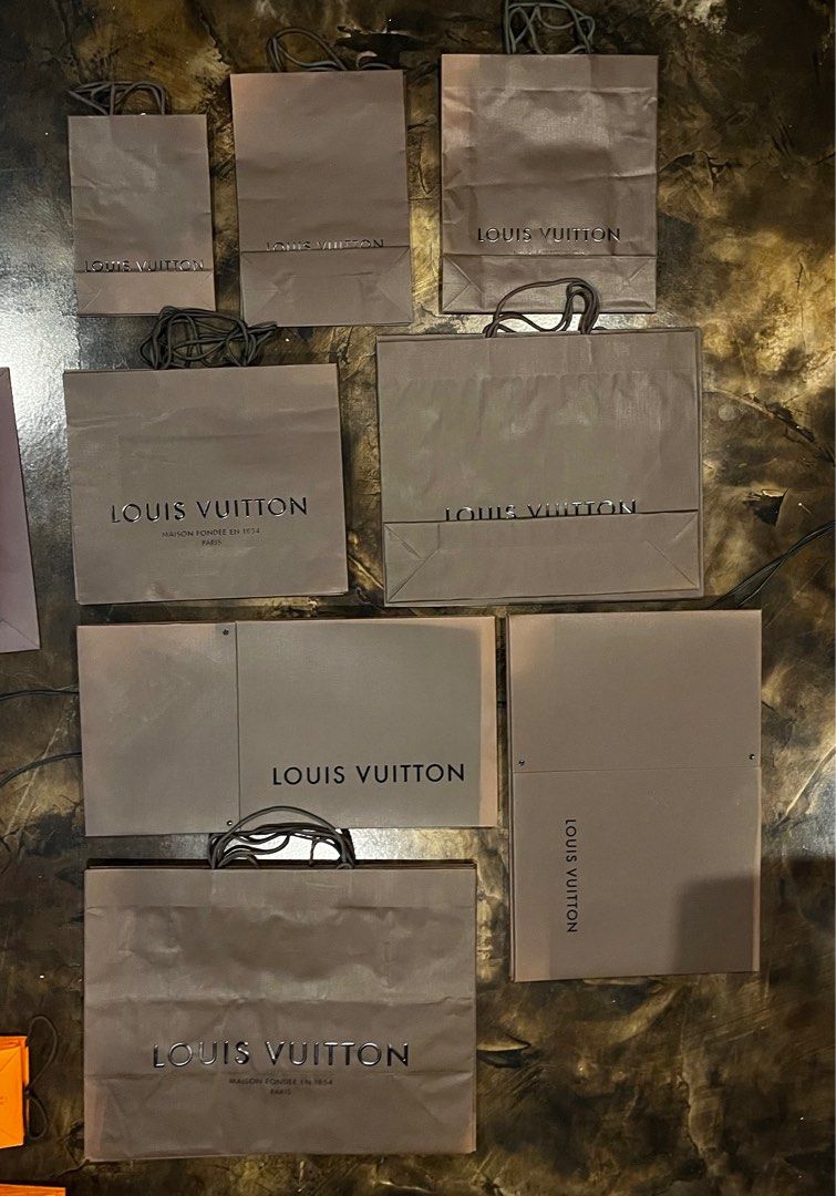 Authentic Original Louis Vuitton Paper Bags (Category: Luxury Bags & Wallets) located in Cebu City. Submitted by alri.alri (Listing ID 1333025265, Image 1). Description: Authentic original Louis Vuitton paper bags and boxes of various sizes These are New But Old stock that shows signs of discoloration. Price ranges from P200 - P1500 Box sizes L39cm X H32cm X W23cm - P1500 L32cm X H38cm X w24cm - P1500 Paper bag sizes 20cm X 25cm - P200 25cm X 30c