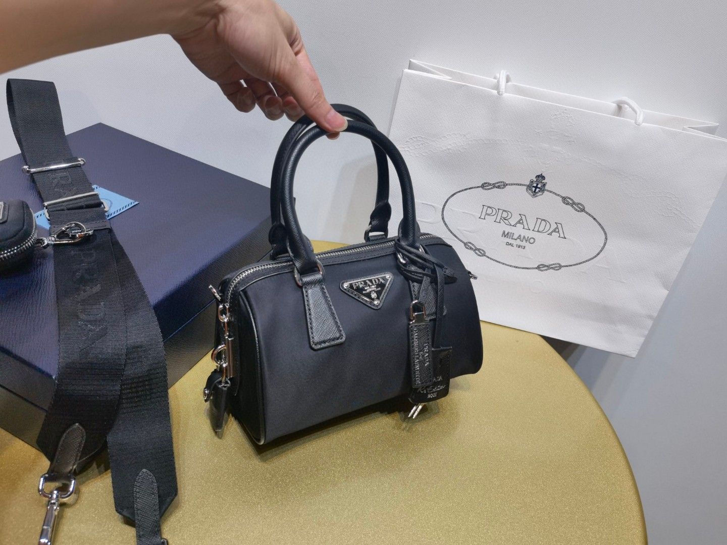 Authentic prada small handbag boston bag, Luxury, Bags & Wallets 