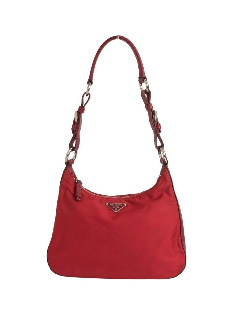 Authentic Prada Tessuto Red Rosso Nylon Shoulder Bag Size 25 x x 20 cm  Bag Only