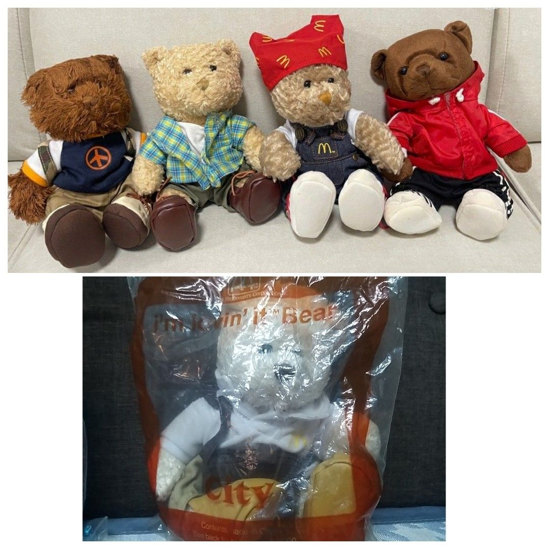 麥當奴熊Bear Bear （分類：絨毛玩具）位於 Hong Kong。 由 happymimi 提交（商品編號 1333068409，圖片 1）。簡介： 每隻$50 1套5隻全要$230 圖3,4已拆包裝袋。