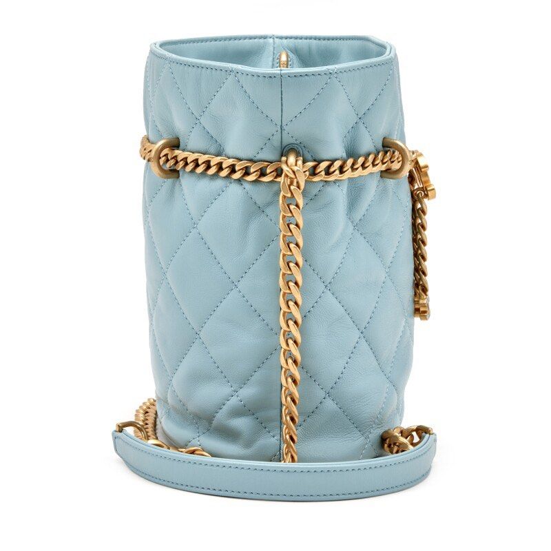 Chanel Light Blue Quilted Lambskin Bucket Bag Light Blue Enamel and