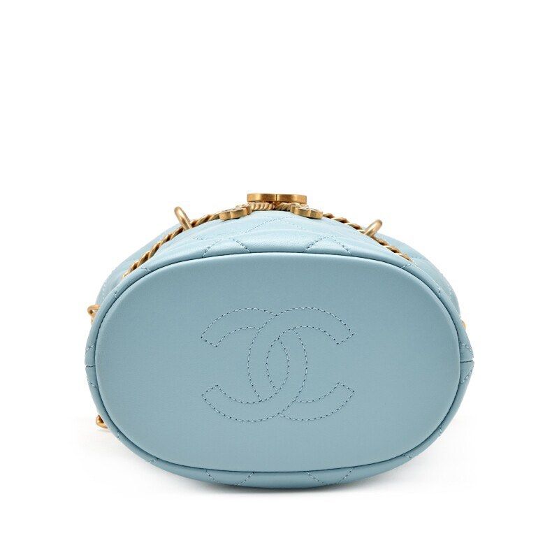 Chanel Light Blue Quilted Lambskin Bucket Bag Light Blue Enamel and