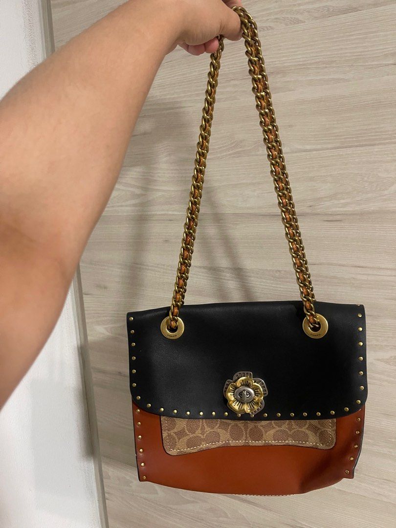 Coach Parker Flower Snakeskin Detail with Rivets 2 way Handbag
