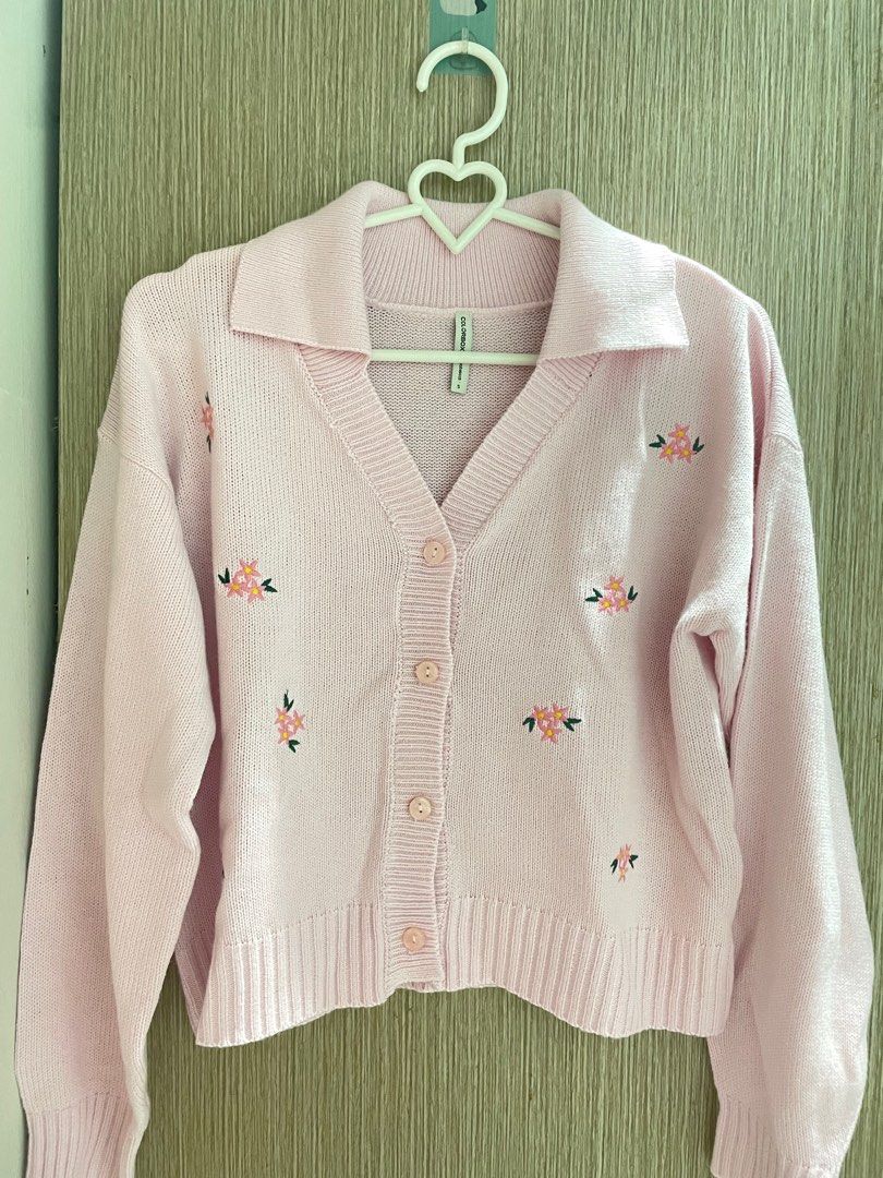 Colorbox Embroidered Long sleeve cardigan pink