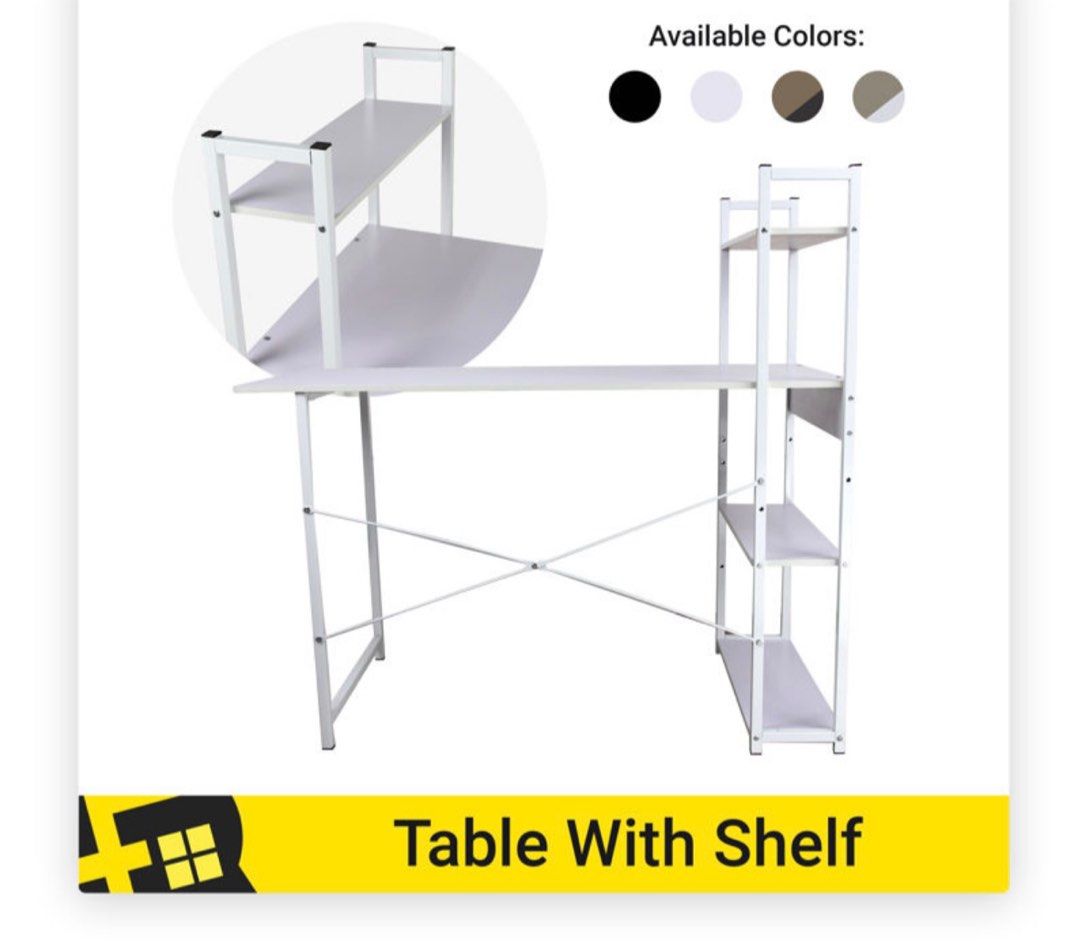 Computer Table with 4 layer Shelf - Modern Home Office Desk Organized ...
