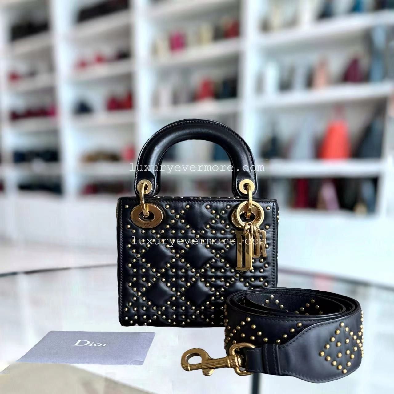 Lady dior black studded cheap