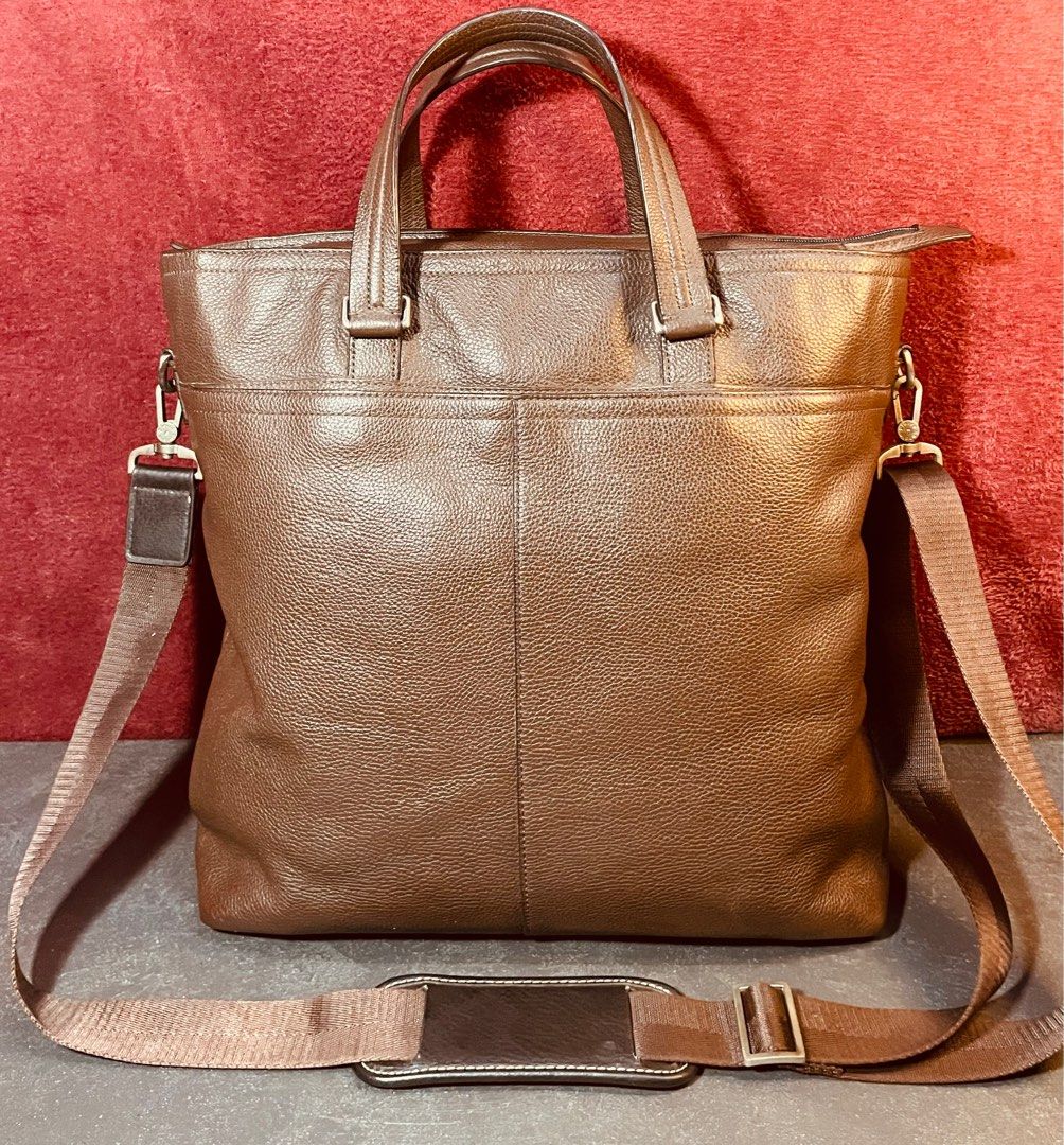 F77181 Coach Chocolate Brown Pebbled Cowhide Leather 2 Way Tote, Luxury ...