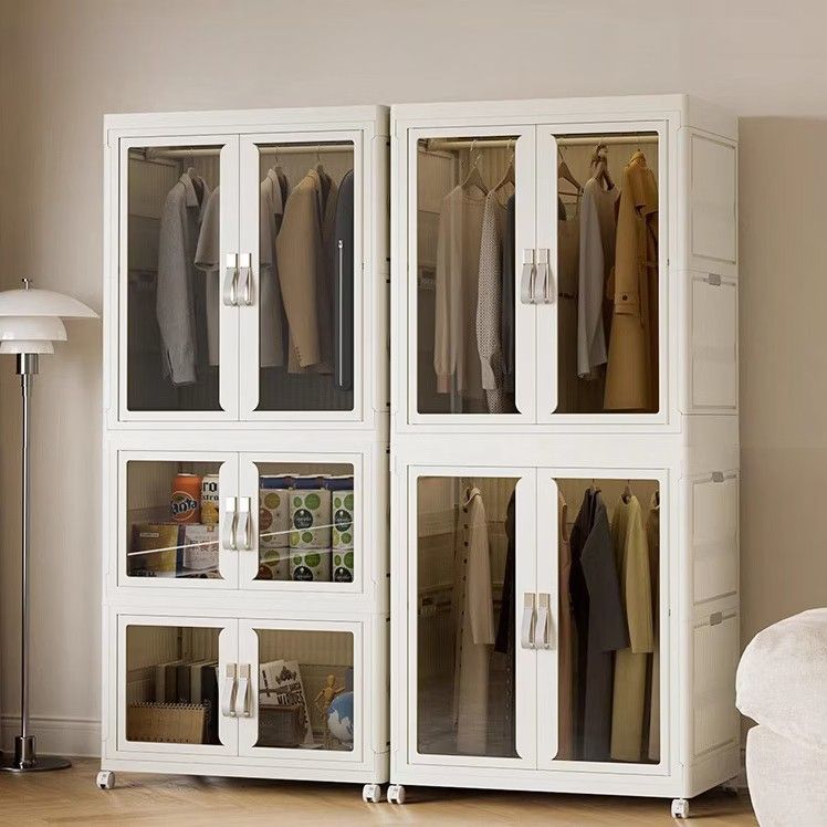 Foldable wardrobe cabinet storage display cabinet wardrobe for dormitory plastic wardrobe (Category: Shelves, Cabinets & Racks) located in Singapore. Submitted by drizzlebiz_official (Listing ID 1333004185, Image 1). Description: -->LOCAL STOCK WITH FREE DELIVERY Opening method: double-sided door Style: European style Material: Polypropylene (pp) Features: Transparent Style: Folding Use objects: clothing, toys, snacks, sundries, etc. Applicable s