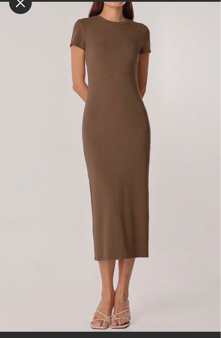 Kookai brown t shirt midi bodycon dress, Women's Fashion, Dresses & Sets,  Dresses on Carousell