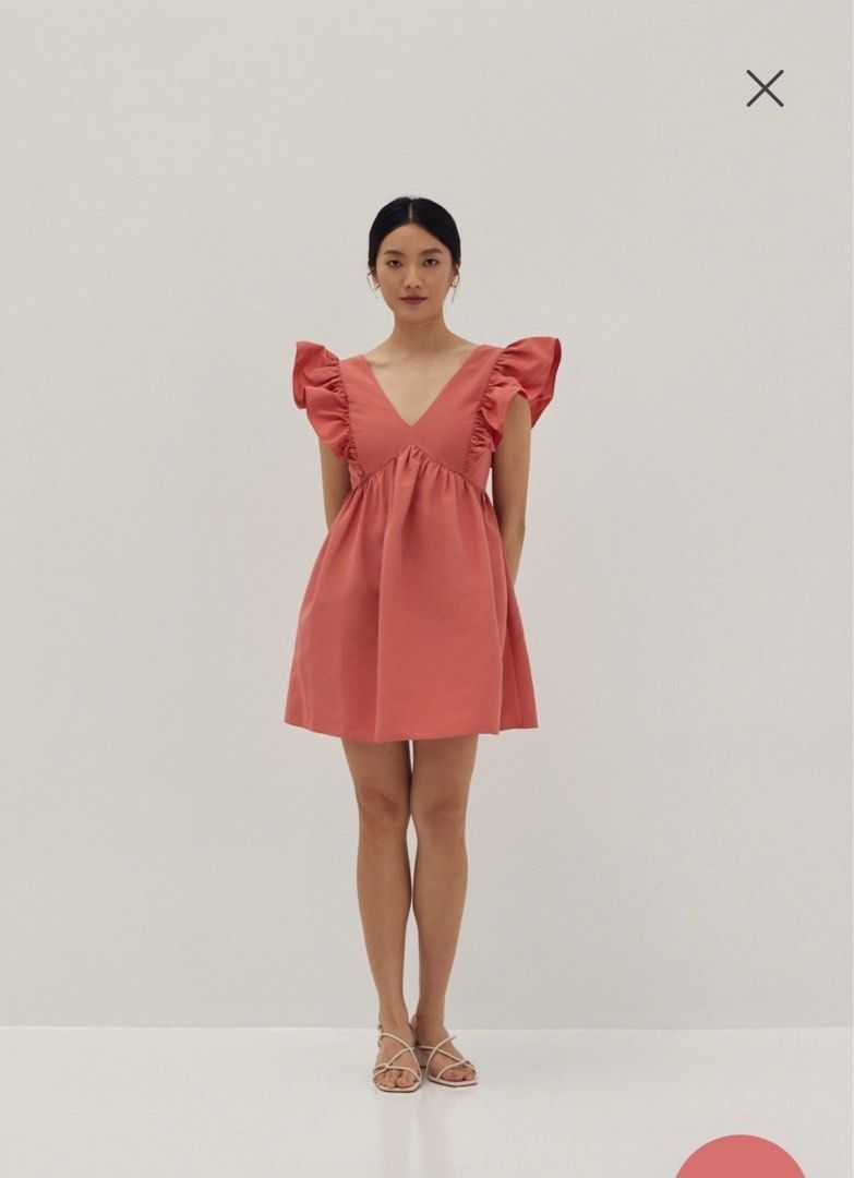 LOVE BONITO Nova Ruffle Sleeve Babydoll Dress in rose Women s Fashion Dresses Sets Dresses on Carousell