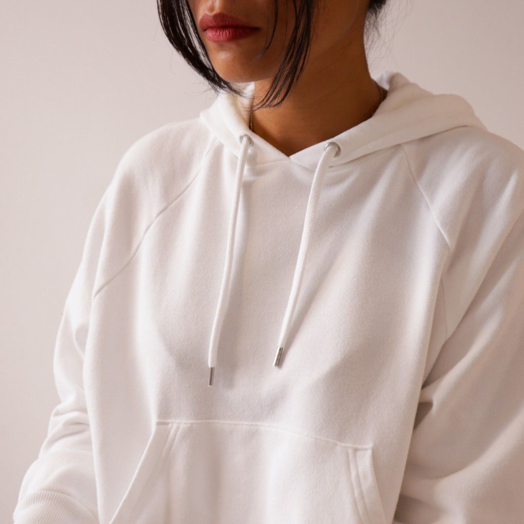 Monki Oversized Cropped Pullover Sweatshirt Hoodie in White