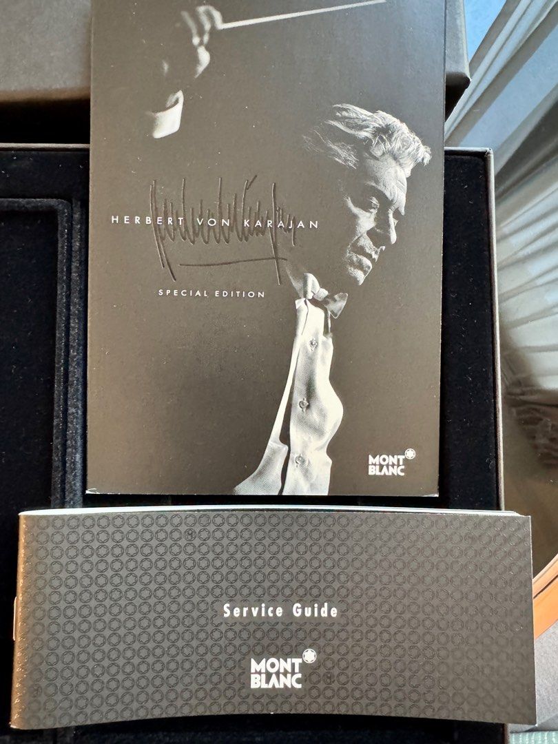 Montblanc Herbert von Karajan Special Edition Set (Category: Vintage Collectibles) located in Singapore. Submitted by modebyvc (Listing ID 1333088087, Image 3). Description: Honoring the legendary conductor Herbert von Karajan, this Montblanc Special Edition set merges elegance with musical legacy. Featuring a finely crafted writing instrument, a commemorative booklet and a silk scarf, this collection pays tribute to Karajan’s profound impact on 
