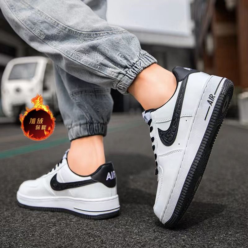 Nike Air Force 1 AF1 AJ Size 36 47 Fleece Plus Thick Warm 2024 Winter Men s Shoes Air Force One White Black Gold Plate Shoes Couple Men s and Women s Casual Shoes
