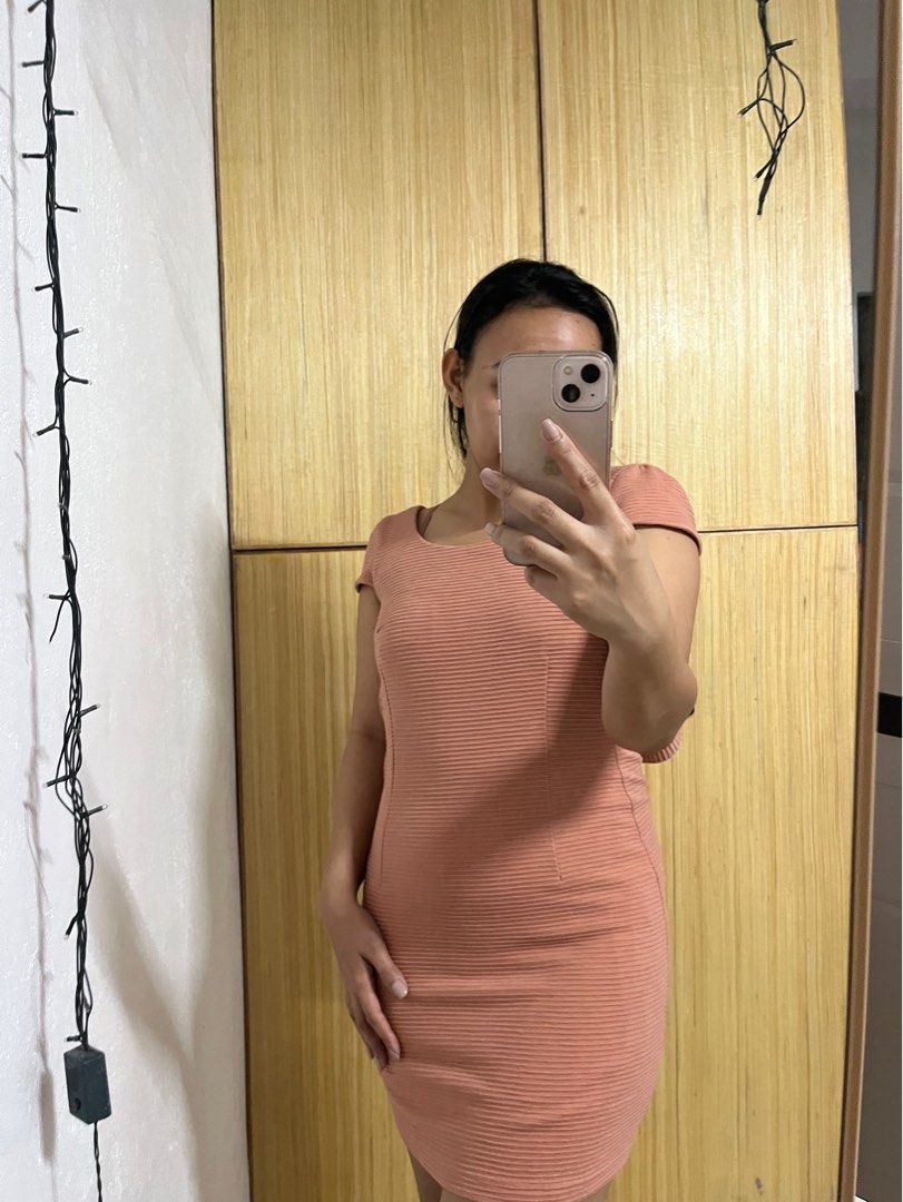 Peach Fitted Dress Women s Fashion Dresses Sets Dresses on Carousell
