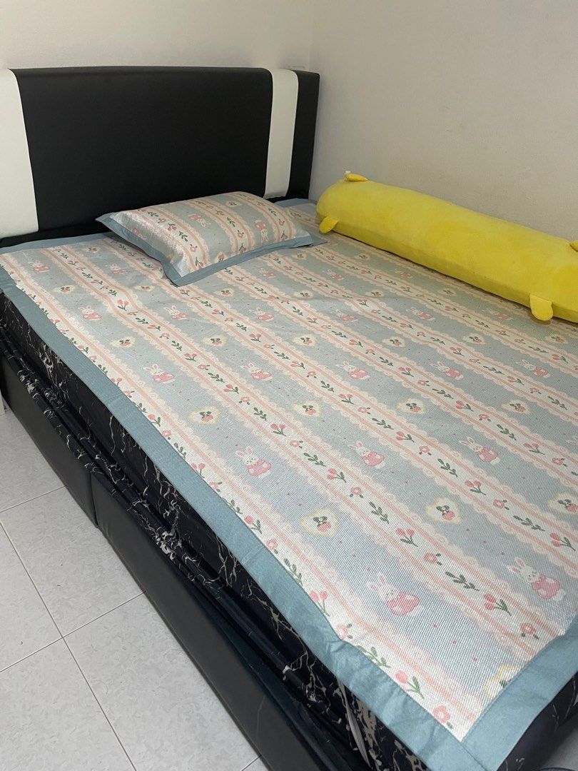 Queen Size Bed Frame w IKEA Mattress, Furniture & Home Living