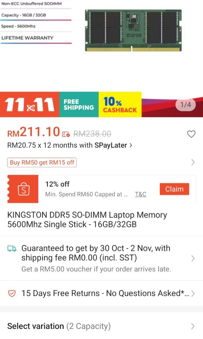 RAM 16GB DDR5 5600Mhz Laptop From ROG Scar 16 2024, Computers & Tech