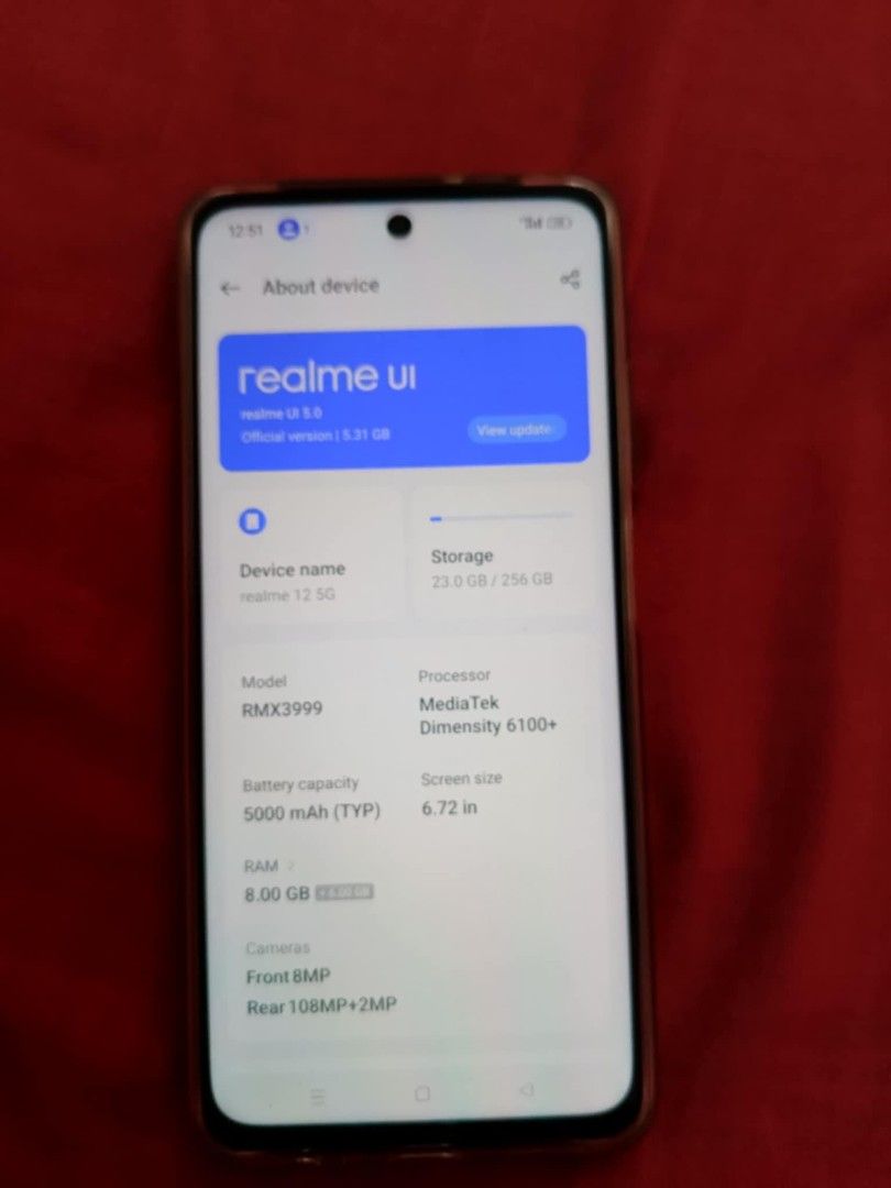 realme 12 5g (Category: Realme) located in Manila. Submitted by bartolomekuma20 (Listing ID 1333017806, Image 2). Description: realme 12 5g.