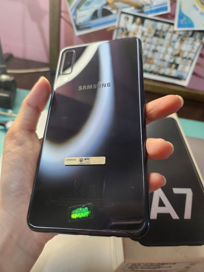 Samsung Galaxy A7 with box 64GB (Category: Samsung) located in Valenzuela. Submitted by annespino12 (Listing ID 1333020877, Image 3). Description: Lady user. I have used this phone mainly for calls and texts. It still works well but already a little slow. Few scratches on the side but unnoticeable. It has a matte screen protector so the original screen is scratch-free. 🙂.