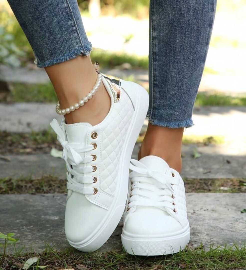 Size 7 shoes white gold (Category: Sneakers) located in Quezon City. Submitted by _itsA (Listing ID 1333116121, Image 1). Description: Size 7 Brand new .