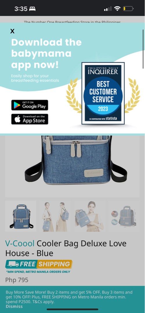 Vcool Insulated Bag (Category: Breastfeeding & Bottle Feeding) located in Paranaque City. Submitted by closetclub308 (Listing ID 1332973798, Image 2). Description: Vcool Bag ✨lightly used (missing strap) Insulated at the bottom and can fit pump and parts on top .