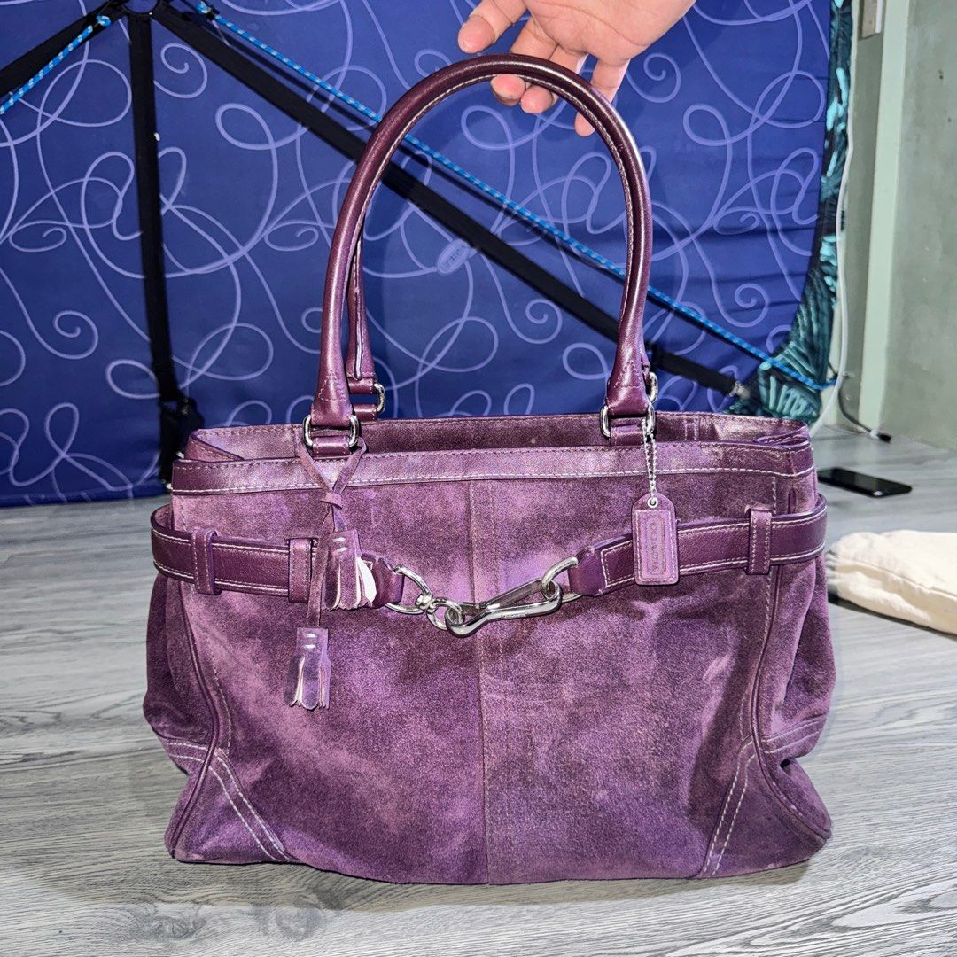 Vintage Coach Hamptons CaryAll Suede Tote Bag in Purple Plum with Free Vintage Coach Suede and Nubuc Care Kit Brush Luxury Bags Wallets on Carousell