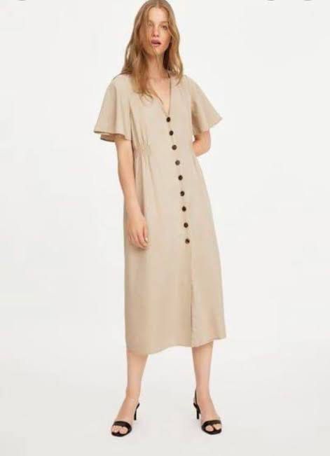 Zara Beige Button Down Linen Dress, Women's Fashion, Dresses & Sets, Dresses  on Carousell