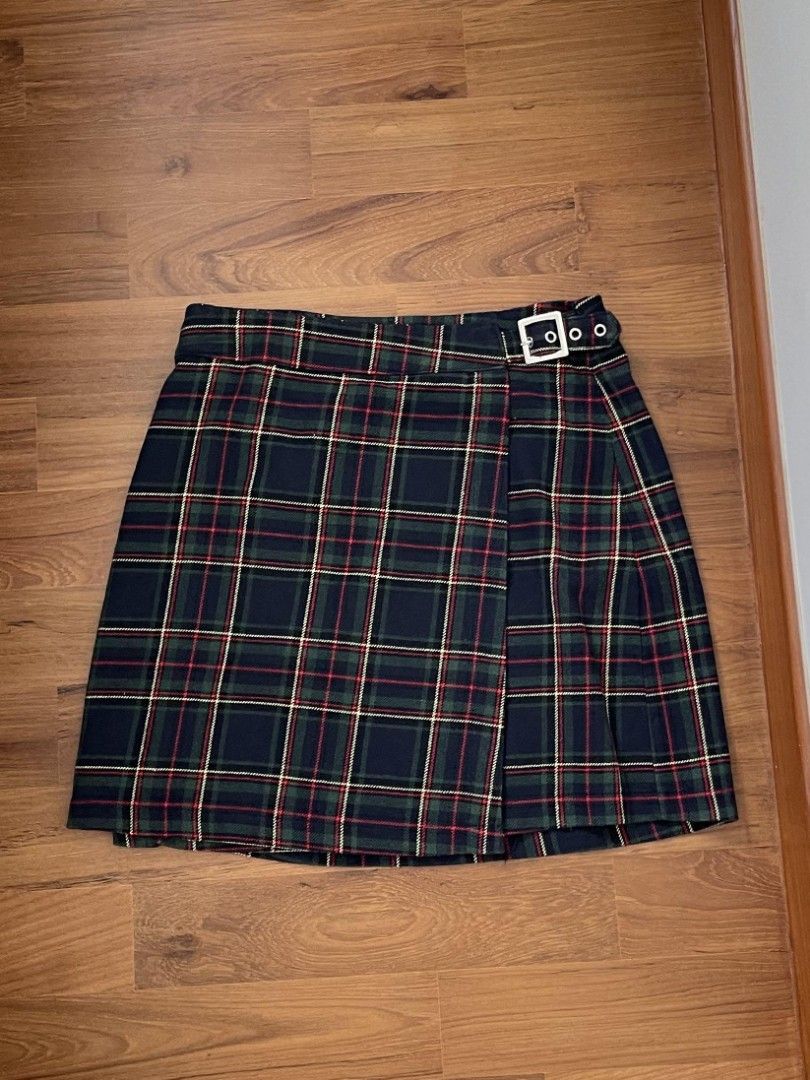 Brandy Melville emerson buckle plaid green red yellow skirt Women s Fashion Bottoms Skirts on Carousell