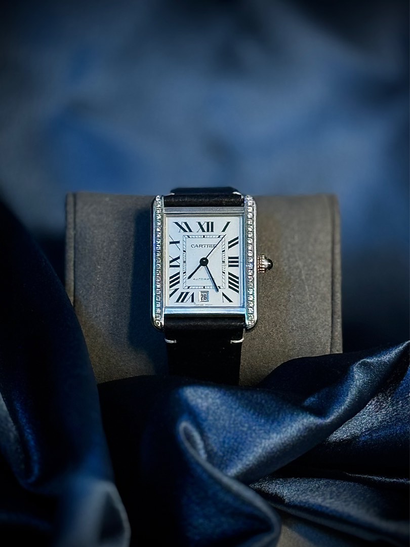 Cartier Tank Solo XL 3515 White Roman Dial Aftermarket Diamond Bezel Automatic Women s Fashion Watches Accessories Watches on Carousell