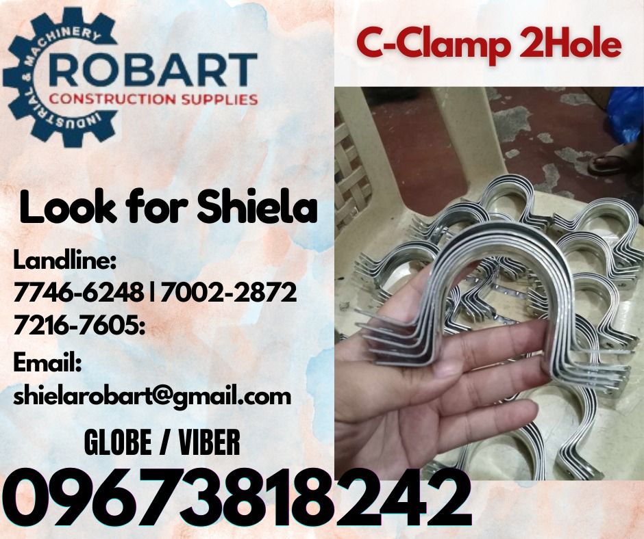 C-Clamp 2Hole (Category: Construction Tools & Equipment) located in Caloocan City. Submitted by shielaroba44709 (Listing ID 1333164144, Image 1). Description: C-Clamp 2Hole Size: 2" 𝑹𝑶𝑩𝑨𝑹𝑻 𝑪𝑶𝑵𝑺𝑻𝑹𝑼𝑪𝑻𝑰𝑶𝑵 𝑺𝑼𝑷𝑷𝑳𝑰𝑬𝑺 Office Address: 1405 Yuseco St. Sta Cruz Manila SEND US MESSAGE FOR INQUIRIES ‼️ ‼️ Call: 09673818242 / 09662708845 Vibr - (09673818242) Landline: (𝟩𝟩𝟦𝟨-𝟨𝟤𝟦𝟪) / (𝟩𝟢𝟢𝟤-𝟤𝟪𝟩𝟤) / (𝟩𝟤𝟣𝟨-𝟩𝟨𝟢𝟧) *�