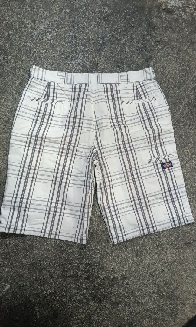Dickies white shorts plaid black stripes