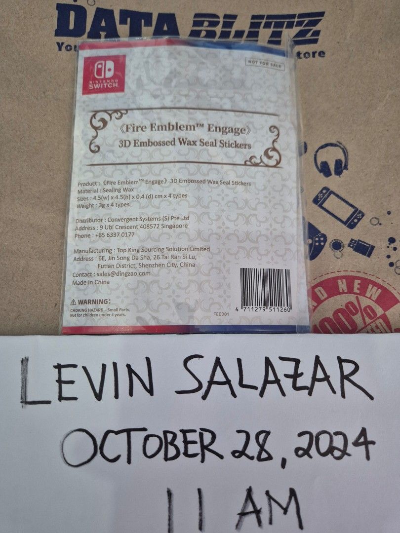 FIRE EMBLEM ENGAGE 3D EMBOSSED WAX SEAL STICKER (Category: Character Goods) located in Guiguinto. Submitted by Levinthings (Listing ID 1333177687, Image 2). Description: FOR SALE: Nintendo Switch Fire Emblem Engage 3D Embossed Wax Seal Sticker - Won from previous Datablitz raffle - Official Nintendo merchandise - Collector's item. If your a fan of Fire Emblem this is a must buy > Price: 499 > Condition: Brand New > Location: Guiguinto, Bulacan > 
