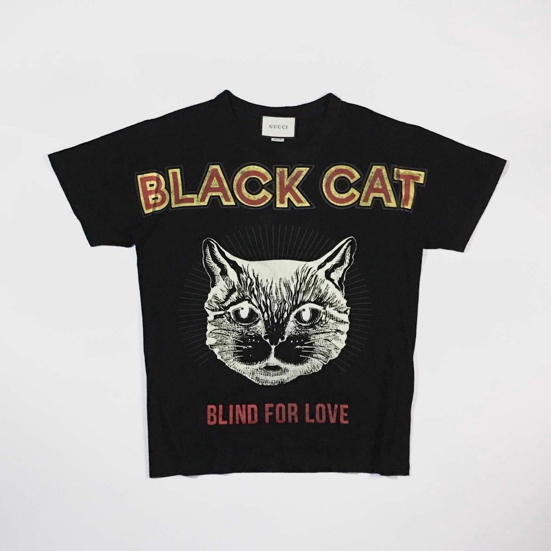 Gucci Black Cat Blind for Love black t shirt Men s Fashion Tops Sets Tshirts Polo Shirts on Carousell