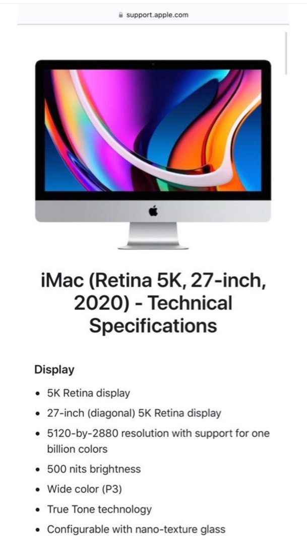 Imac Retina 5K/27 inch/2020/3.8Ghz/ 8 core Intel core i7