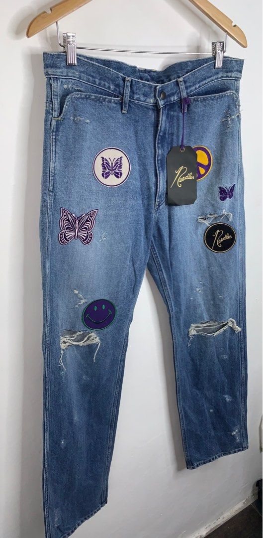 Needles Assorted Patchwork Distressed Pants (Category: Jeans) located in Binan City. Submitted by hybrid_archival_theory (Listing ID 1333279180, Image 3). Description: Needles Assorted Patchwork Distressed Pants Mens Medium Waist: 42 cm Thigh: 27cm Knee: 25 cm Inseam: 76 cm Leg opening: 20 cm Never worn with Tag Please Check Detailed photos Posted for Your Reference Thanks!!!.