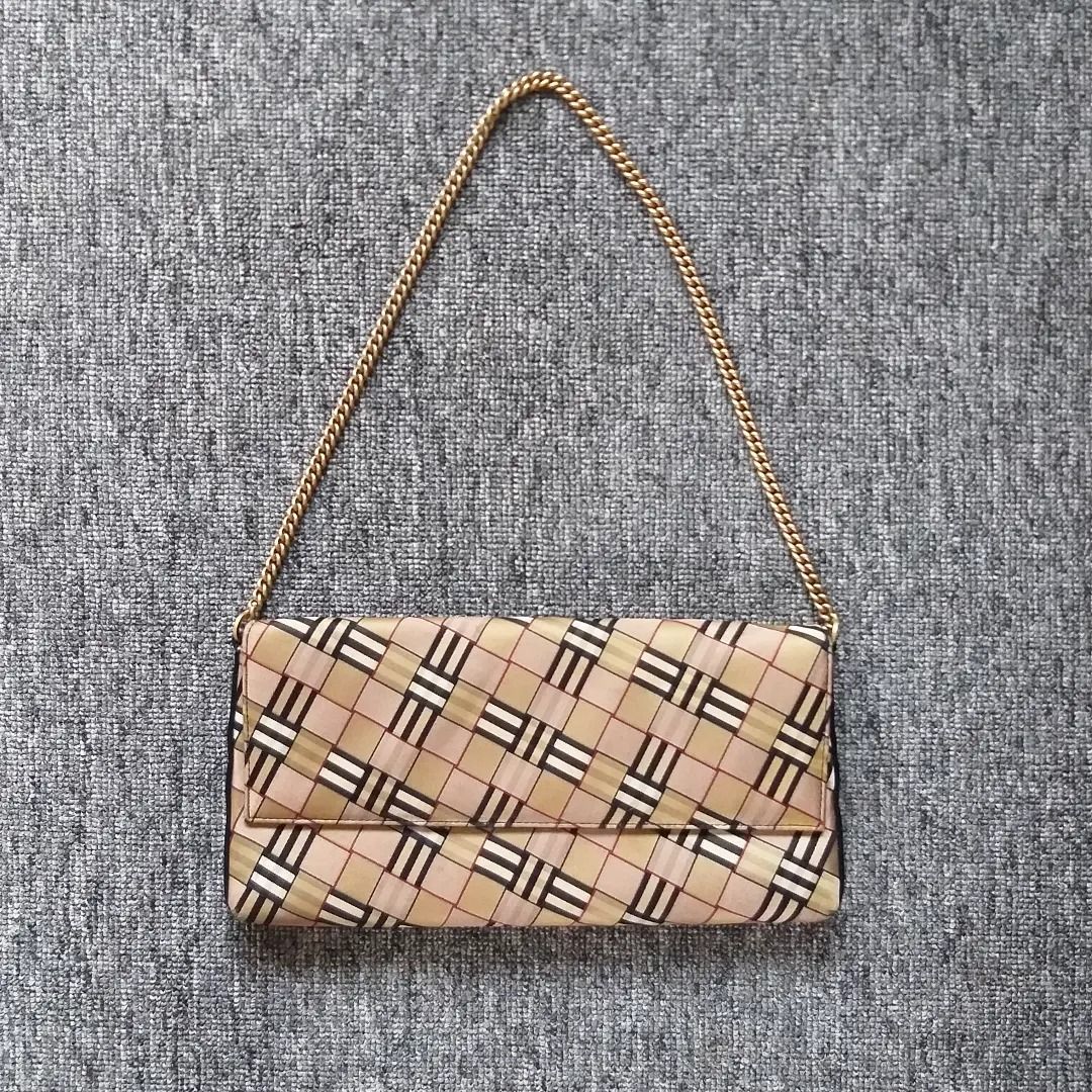 Preloved Burberry Nova Plaid Evening Clutch Gold Chain Bag Original  Authentic