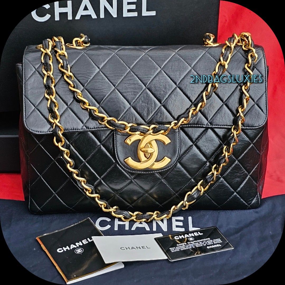 Rare Vintage Chanel 24K Jumbo Big Logo Quilted Flap Chain Bag