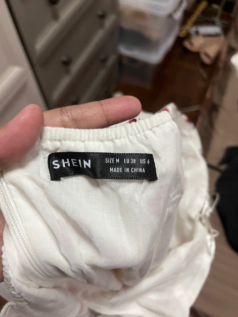 Shein White Cherry Dress (Category: Dresses) located in Makati City. Submitted by frelbv (Listing ID 1333196573, Image 3). Description: Used once. No longer fits me Can be bought as 900 with 2 other items priced 350.