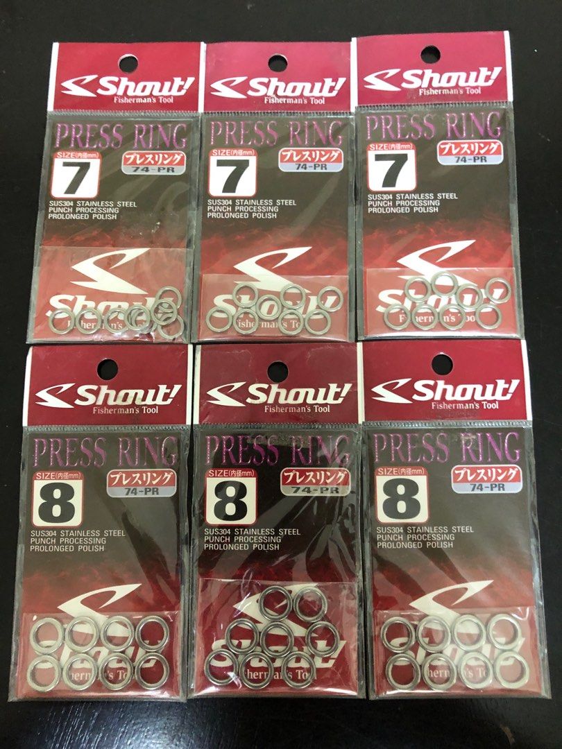 Shout Press Ring (Solid Ring) (Category: Fishing) located in Puchong. Submitted by genkimel (Listing ID 1333186018, Image 1). Description: Shout Press Ring (Solid Ring) Size: #7 - 3 packets #8 - 3 packets Condition: New In Box One packet RM13.00 Take all 6 packets RM60.00 COD Puchong Jaya.