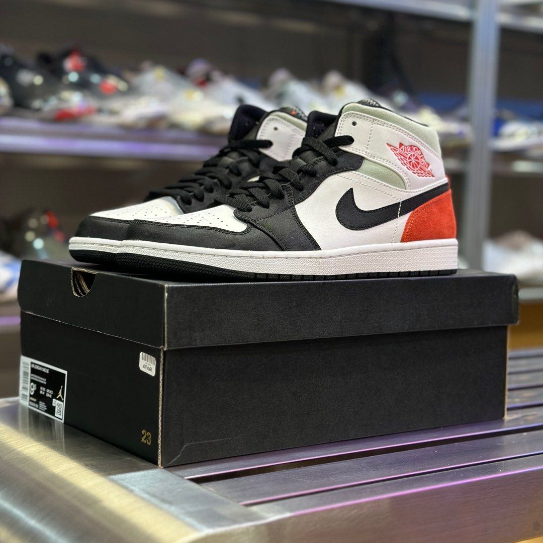 US9.5 10.5 AIR JORDAN 1 MID SE UNION BLACK TOE TRACK RED