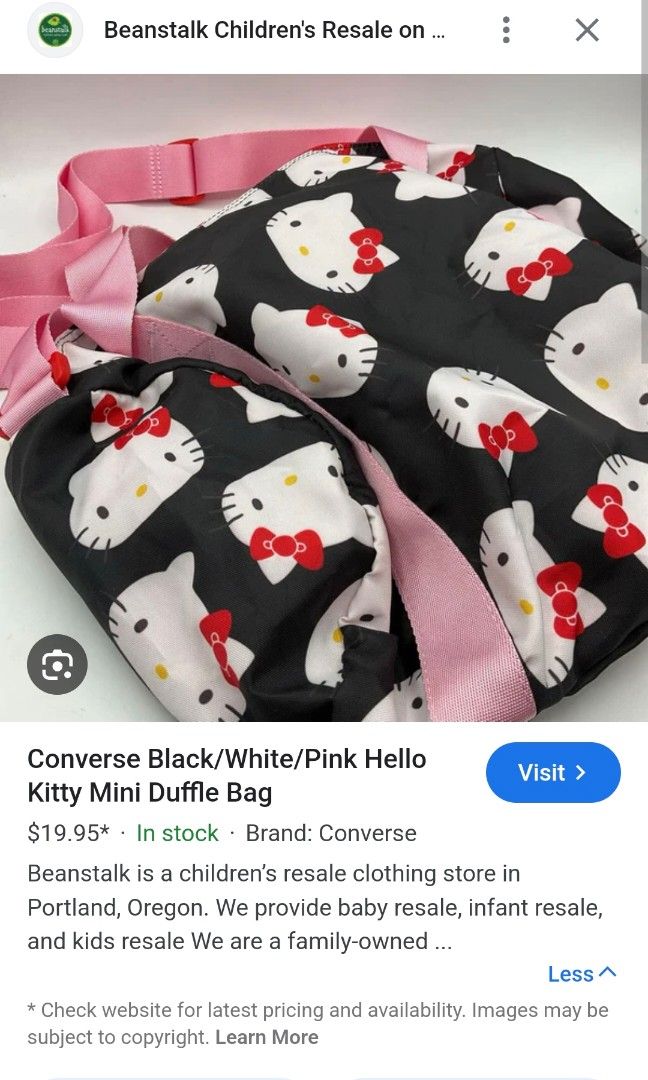 Authentic Converse Hello Kitty Mini Duffle Bag Women s Fashion Bags Wallets Cross body Bags on Carousell