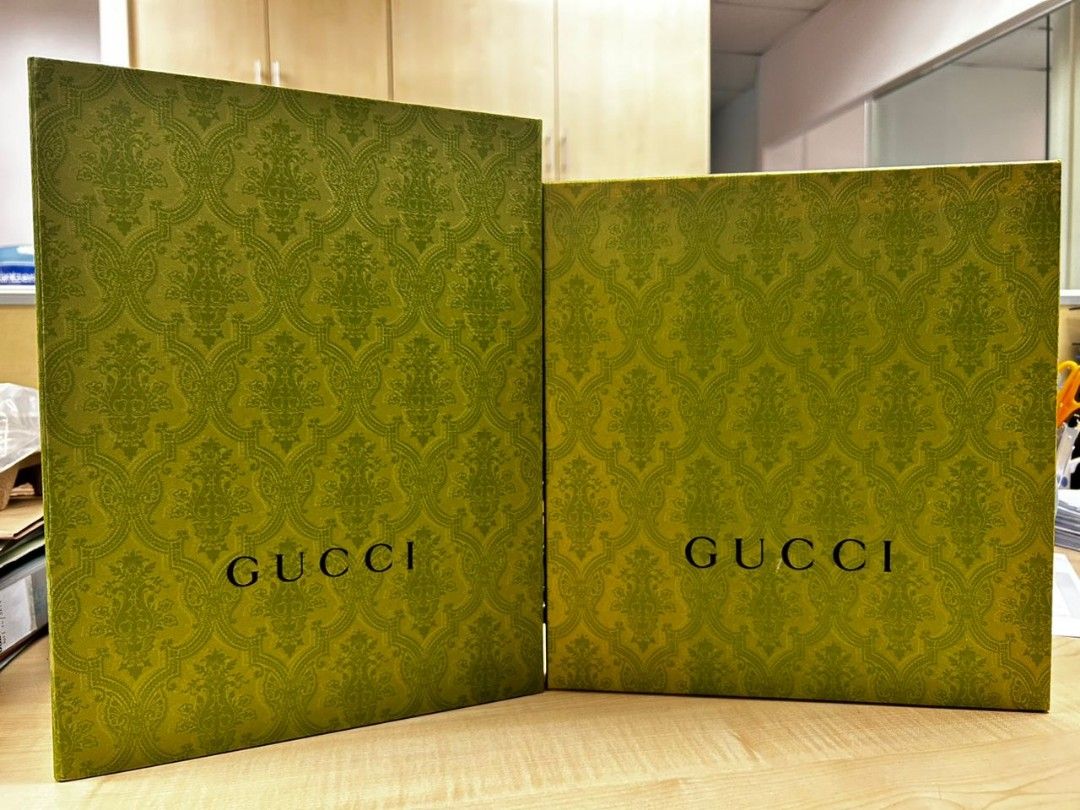 BUNDLE GUCCI BOXES (Category: Accessories) located in Kuala Lumpur. Submitted by wenjiacl (Listing ID 1333335786, Image 1). Description: Measurement: 1) Big Box - (L)36.5cm X (W)27cm X (H)12cm 2) Medium Box - (L)30cm X (W)32cm X (H)3cm.
