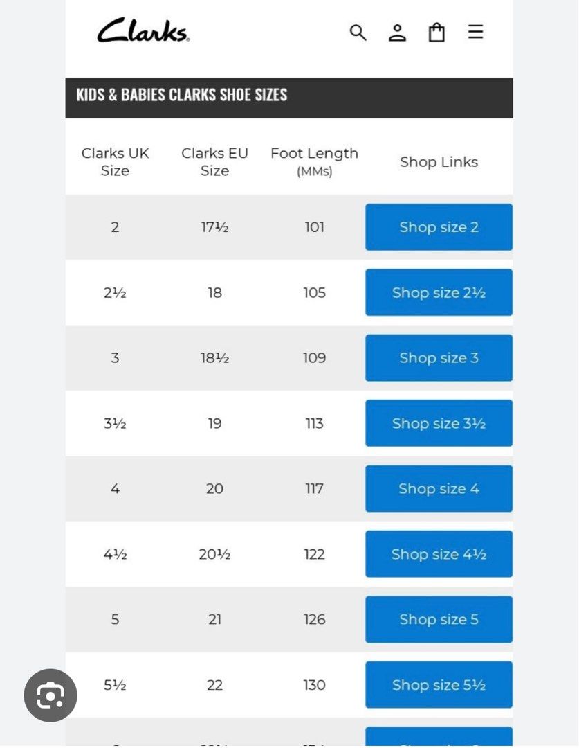 clarks shoe conversion chart
