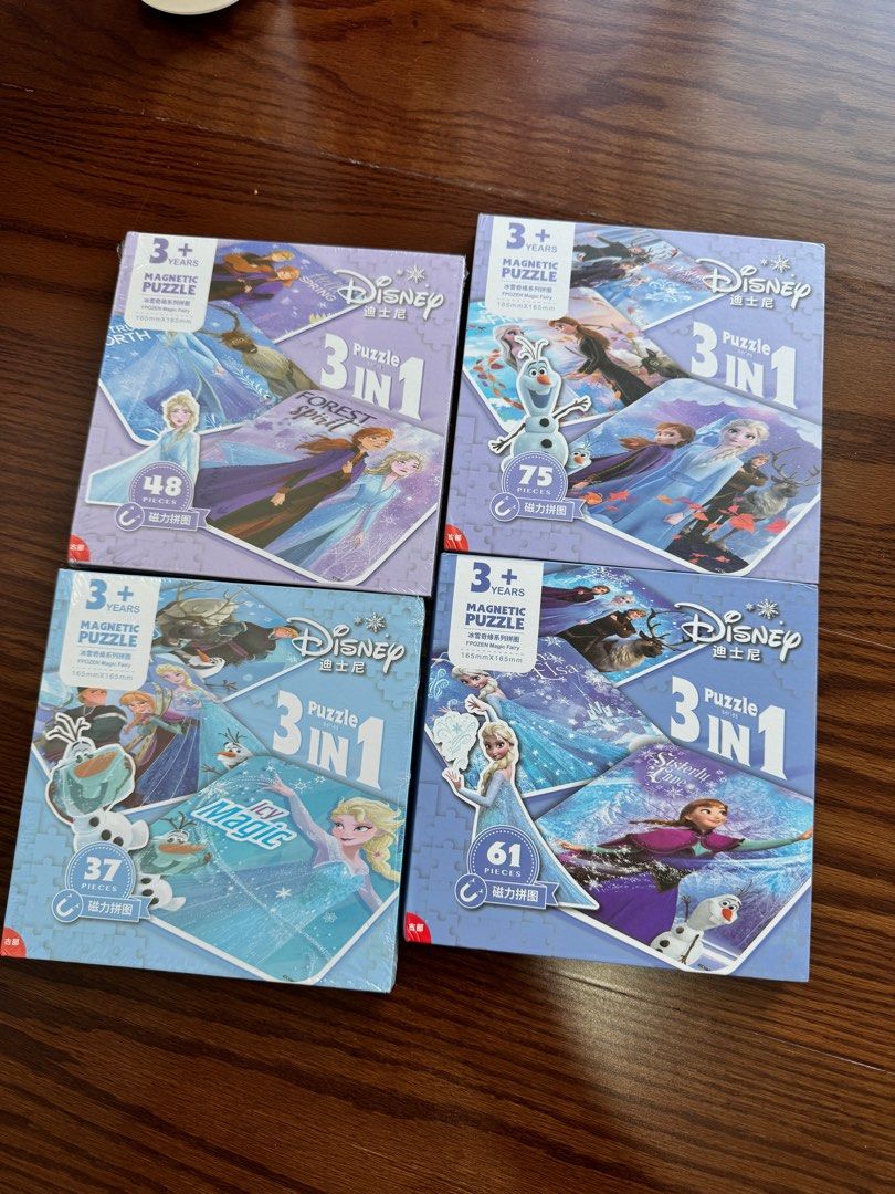 Frozen 3 in 1 puzzle x 4, Hobbies & Toys, Toys & Games on Carousell