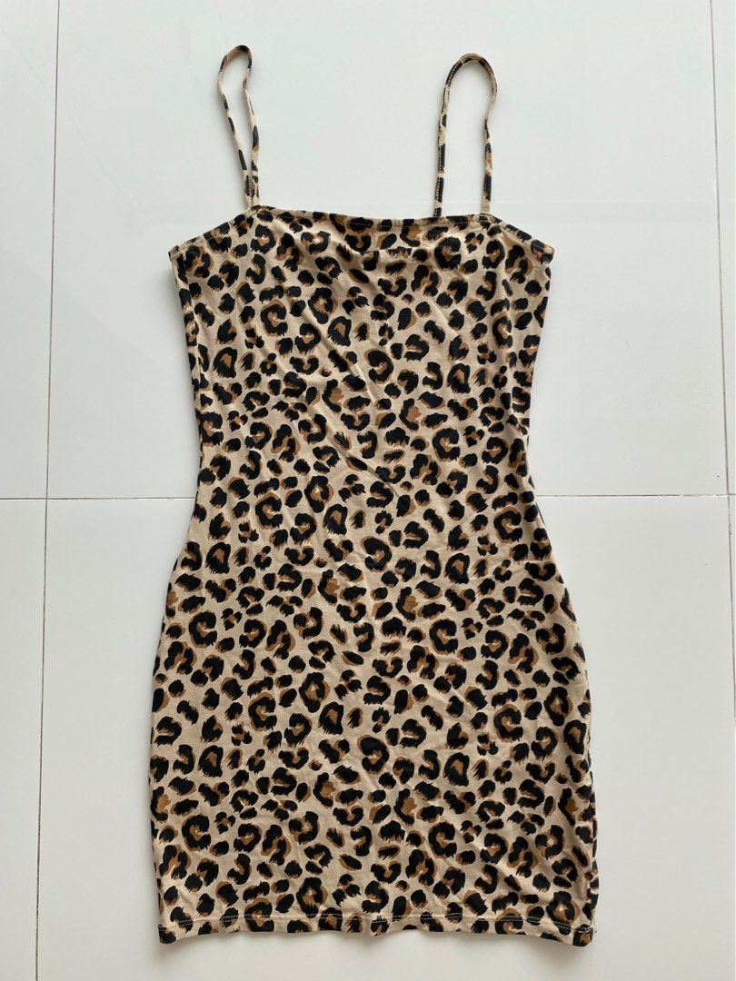 h&m leopard print bodycon dress Ismay Layered Halterneck Bodycon Midi Dress in Leopard Print