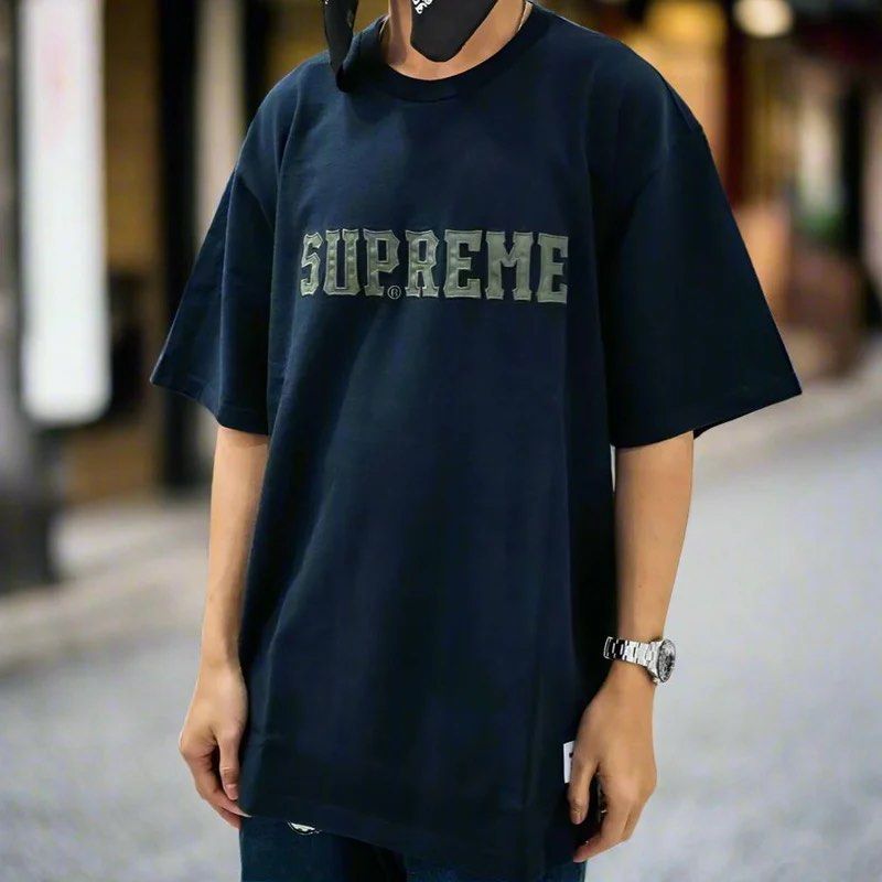 INSTOCK M L XL | Supreme Twill Applique Patch Tee Black Navy 