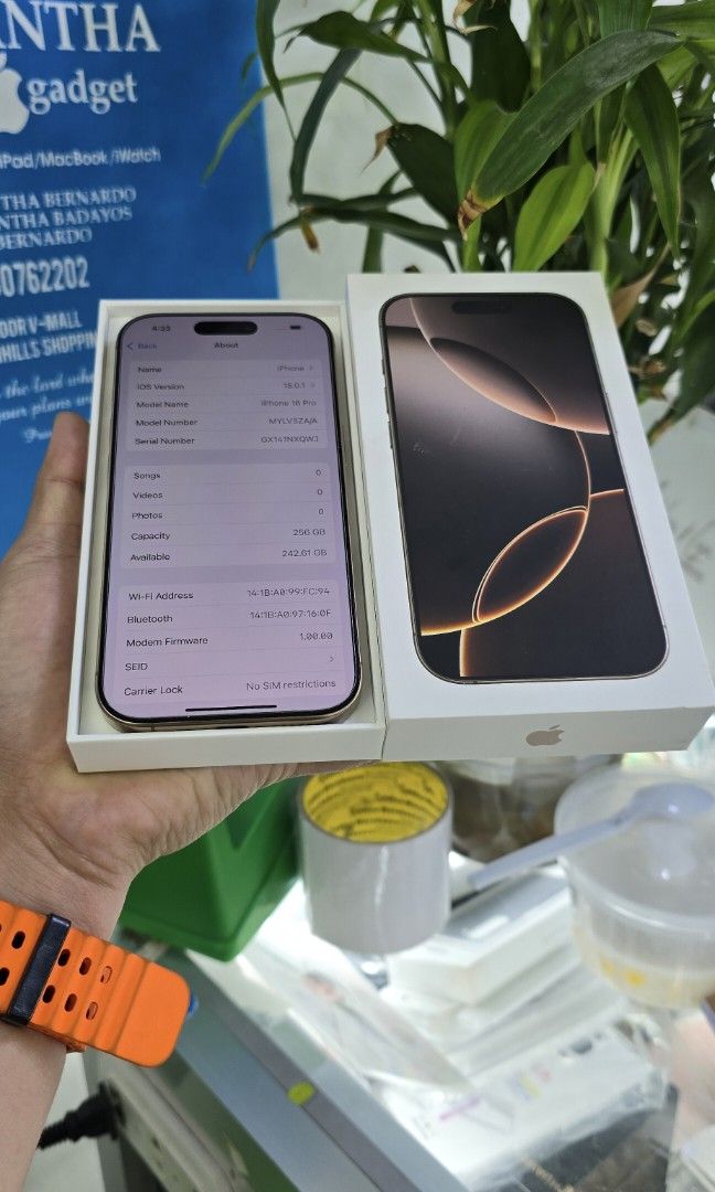 Iphone 16 Pro 256gb HK Variant Dual Sim (Category: iPhone 16 Series) located in Quezon City. Submitted by samanthaga21954 (Listing ID 1333410776, Image 2). Description: Iphone 16 Pro 256gb HK Variant Dual Sim Good as Brandnew With Warranty onhand Stock.