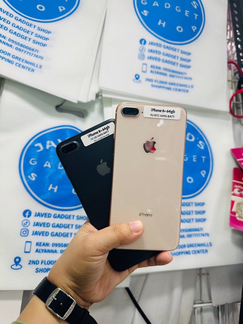 Iphone 8+ 64gb 100% batt FU (Category: iPhone 8 Series) located in San Juan City. Submitted by javedsgadgetshop (Listing ID 1333478621, Image 1). Description: OPEN FOR INSTALLMENT VIA CREDIT CARD/GGIVES/SPAY/BILLEASE & SWAP/TRADE-IN! BUY AND SELL! Quick Specs : Iphone 8+ •64gb •NTC Variant •100% batt health •Factory Unlock •90% Smoothness •No hidden issue | No Repaired •100% Authentic | Not Refurbished •w/ OEM Charger & store warranty ❣️ - serial