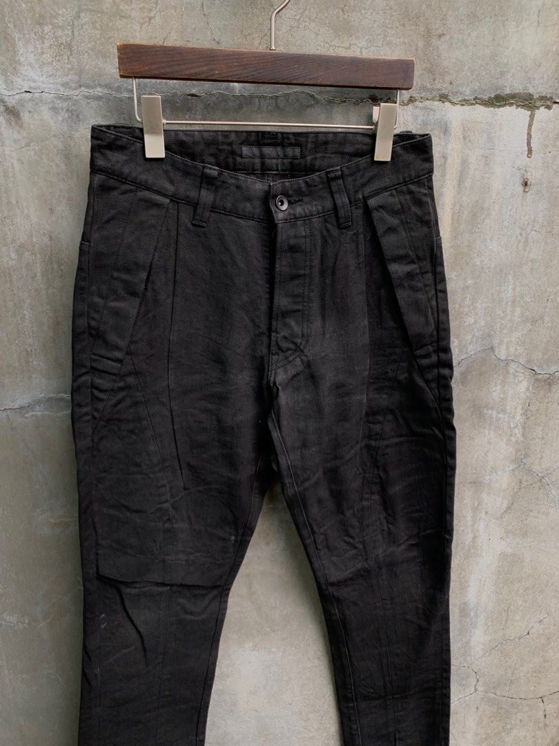 Julius FW2012-2013 “Resonance” Dark Coated Pants (Category: Jeans) located in Baguio. Submitted by lordeidara (Listing ID 1333345713, Image 2). Description: 8/10 Needs cleaning Not Altered No Inclusion Color: Black Material: Cotton Size on Tag: 1 Thigh: 11.5 Knee: 8.5 Waist: 15 Inseam: 32.5 Length: 43 Leg Opening: 6 Front Rise:10.5.