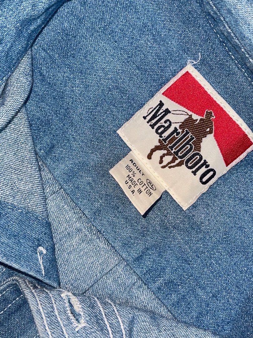 MARLBORO USA VINTAGE DENIM SHIRT BIG SIZE Men s Fashion Tops Sets Formal Shirts on Carousell